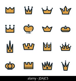 Vector flat crown icons set on white background Stock Vector
