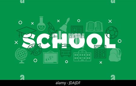 School Concept with icons and signs on green Stock Vector