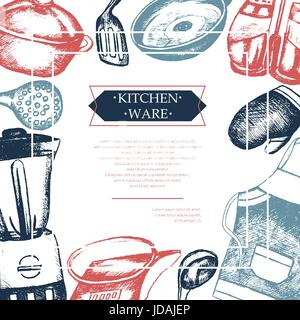 Kitchen Ware - color vintage postcard template. Stock Vector