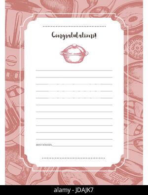 Kitchen Ware - hand drawn template card. Stock Vector