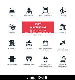 City wayfinding - modern simple icons, pictograms set Stock Vector