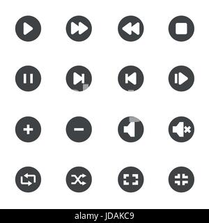 Vector black media buttons icons set on white background Stock Vector