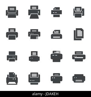 Vector black printer icons set on white background Stock Vector