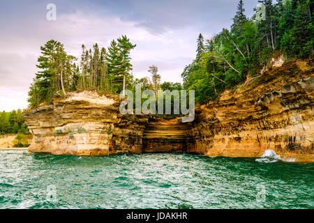 Rock Formations at Pictured Rocks National Lakeshore on Upper Peninsula, Michigan Stock Photo
