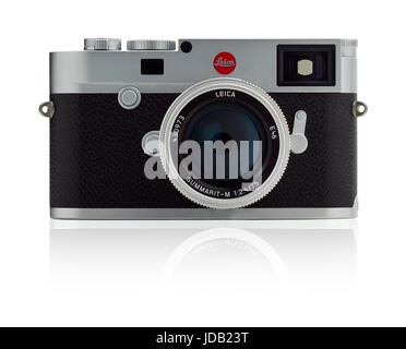 Leica M10 camera with 75mm Summarit f2.4 lens on a white background Stock Photo