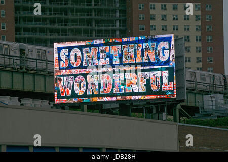 SOMETHING WONDERFUL. Mysterious digital billboard sign on Surf avenue in Coney Island, Brooklyn, New York Stock Photo