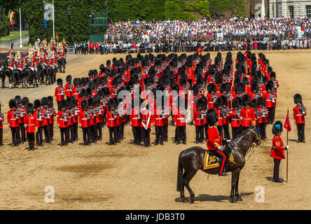 The Irish Guards stand in formation at Trooping The Colour or Queens Birthday Parade at Horse Guards Parade, London ,UK, 2017 Stock Photo