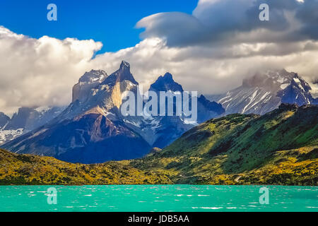 Stunning Cuernos del Paine peaks in Patagonia, southern Chile Stock Photo