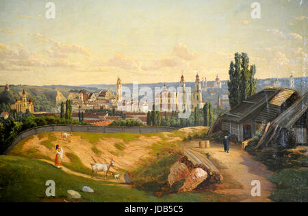 Josef Marszewski (1825-1883). Vilnius Viewed from Tauras Hill, 1872. Vilnius Picture Gallery. Lithuania. Stock Photo