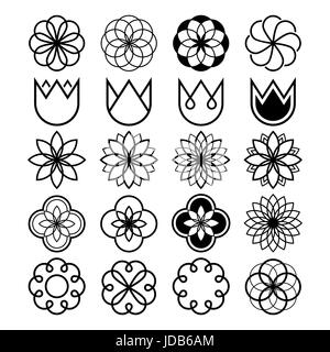 Geometric flowers, abstract flower set, tulip shape, line icons Stock Vector