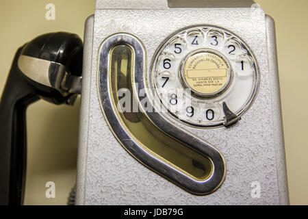 Old spanish public telephone booth used from 1960 to 1980 Stock Photo