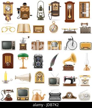big set of much objects retro old vintage icons stock vector illustration isolated on white background Stock Vector