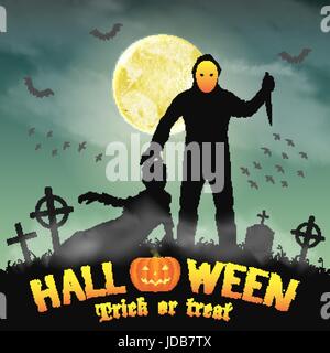 psycho serial killer with knife in graveyard Stock Vector