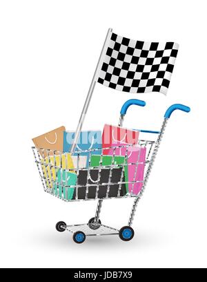 bag on a shopping cart with racing flag Stock Vector