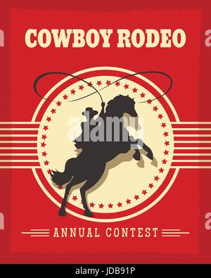 Old west cowboys rodeo retro poster vector illustration with gaucho on horse Stock Vector