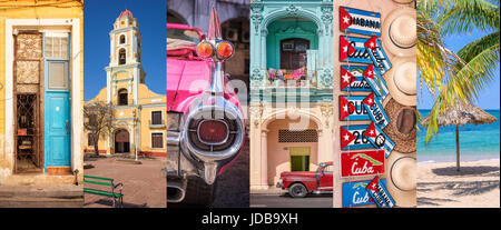 Cuba, panoramic photo collage, Cuban symbols, Cuba travel and tourism concept Stock Photo