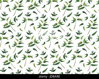 Seamless pattern of hand drawn watercolor style plants eucalyptus branches green leaves foliage composition. Color vector illustration nature backgrou Stock Vector