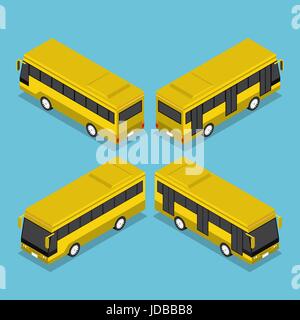 Flat 3d Isometric Public Transport Bus Service, Public Transportation Vehicles Stock Vector