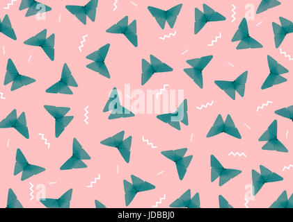 Blue origami butterflies on pink background Stock Photo