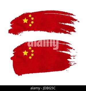 Grunge brush stroke with China national flag on white Stock Vector