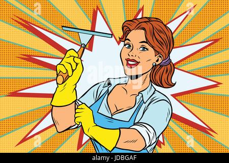 cleaner with squeegee scraper wiper for cleaning windows floor b Stock Vector