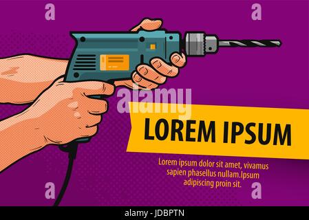 Building tools, banner. Design template for advertisement or promotion. Repair, maintenance concept. Comics vector illustration Stock Vector