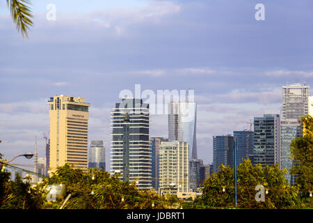 Israel,Tel Aviv beach front and skyline as seen from south, from Jaffa Stock Photo