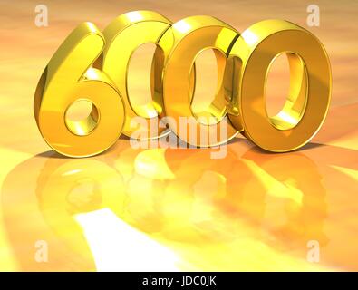 3D Gold Ranking Number 6000 on white background. Stock Photo