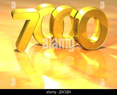 3D Gold Ranking Number 7000 on white background. Stock Photo