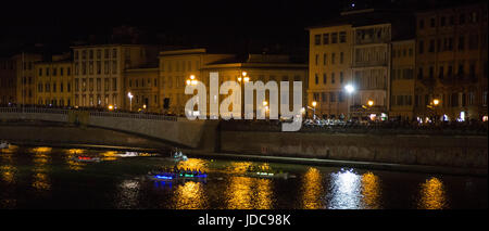 Traditional San Ranieri Regatta in Pisa. The famous Luminaria is dedicated to San Ranieri since 1688, when the grand duke of Tuscany, Cosimo de’ Medici, decided to put his body into a precious, marble tomb. At sunset, every June 16, thousands of candles previously put onto Pisa’s bridges, near doors and windows are lit up. (Photo by Lorenzo Apra / Pacific Press) Stock Photo