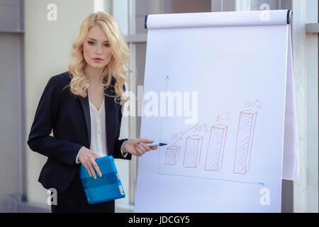 Business woman making a presentation at the office with visual aid showing growth on income Stock Photo