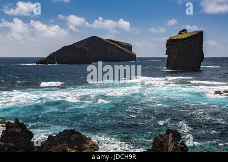 Coast by the town of Mosteiros on the island of Sao Miguel. Sao Miguel is part of the Azores archipelago in the Atlantic Ocean. Stock Photo