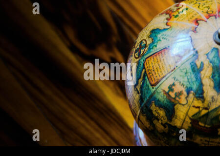 wooden globe macro focus close up Stock Photo