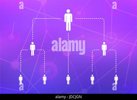 Hierarchy of company, infographic with simple person white icons on techno background Stock Vector