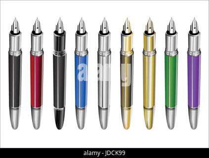 fountain pens with nibs side angle Isolated on white background Stock Vector