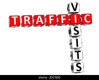 3D Traffic Visits Crossword on white backgrounda Stock Photo