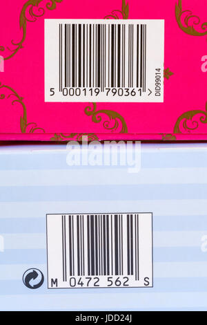 Bar codes on boxes of cakes Stock Photo