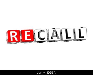 3D Word Recall on white background Stock Photo