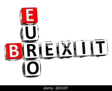 3D Crossword Brexit Euro over white background. Stock Photo