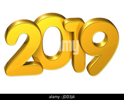 3D Gold Number New Year 2019 on white background Stock Photo