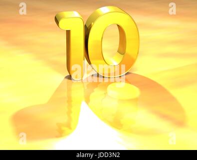 3D Gold Ranking Number 10 on white background. Stock Photo