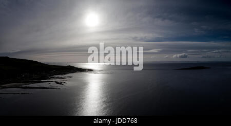Aerial view of sunrise over Arran, Firth of Clyse Stock Photo