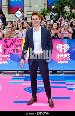 June 18, 2017 - Toronto, ON, Canada - 18 June 2017 - Toronto, Ontario, Canada.  KJ Apa arrives on the pink carpet at the 2017 iHeartRadio MuchMusic Video Awards at MuchMusic HQ. Photo Credit: Brent Perniac/AdMedia (Credit Image: © Brent Perniac/AdMedia via ZUMA Wire) Stock Photo