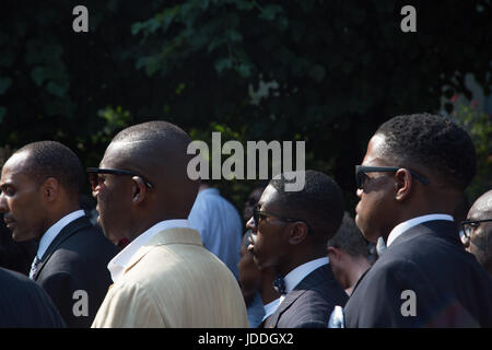 London, UK. 19th June, 2017. Hillary Muhammed, Farrakhan's representative (3rd from from right} and members of the Nation of Islam during a Silent march for the launch of Justice for Grenfell campaign for the victims of the Fire disaster in west London. Seventy-nine people are presumed missing or dead after the 24 storey residential Grenfell Tower block in Latimer Road was engulfed in flames in the early hours of June 14. Credit: Thabo Jaiyesimi/Alamy Live News Stock Photo