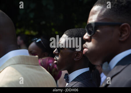 London, UK. 19th June, 2017. Members of the Nation of Islam during a Silent march for the launch of Justice for Grenfell campaign for the victims of the Fire disaster in west London. Seventy-nine people are presumed missing or dead after the 24 storey residential Grenfell Tower block in Latimer Road was engulfed in flames in the early hours of June 14. Credit: Thabo Jaiyesimi/Alamy Live News Stock Photo