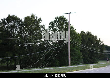 Colombia, Minnesota, USA. 20th June, 2017. Columbia Water and Light work to replace a sleeping driver's damage Credit: Redd Roberts/Alamy Live News Stock Photo