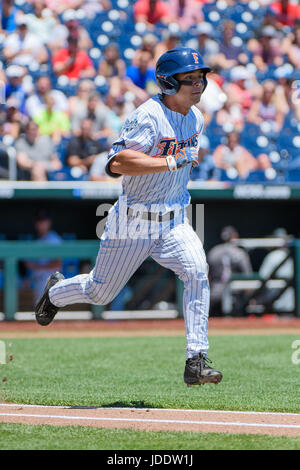 Omaha, NE USA. 19th June, 2017. Cal State Fullerton's Scott Hurst #6 in action during game 5 of the 2017 NCAA Men's College World Series between Florida State Seminoles vs Cal State Fullerton Titans at the TD Ameritrade Park in Omaha, NE.Attendance: 17,229.Florida State won.Jimmy Rash/Cal Sport Media/Alamy Live News Stock Photo