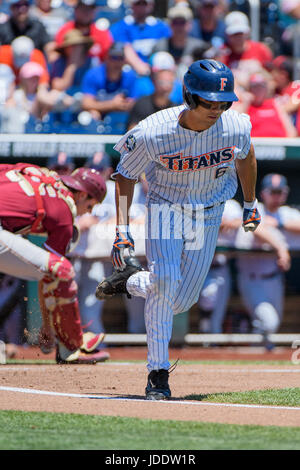 Omaha, NE USA. 19th June, 2017. Cal State Fullerton's Scott Hurst #6 in action during game 5 of the 2017 NCAA Men's College World Series between Florida State Seminoles vs Cal State Fullerton Titans at the TD Ameritrade Park in Omaha, NE.Attendance: 17,229.Florida State won.Jimmy Rash/Cal Sport Media/Alamy Live News Stock Photo