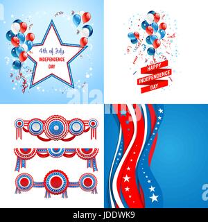 July fourth set. Independence day card. Holiday template for design banner,ticket, leaflet, card, poster and so on. Stock Vector