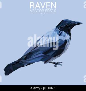 Raven bird low poly design. Stock Vector